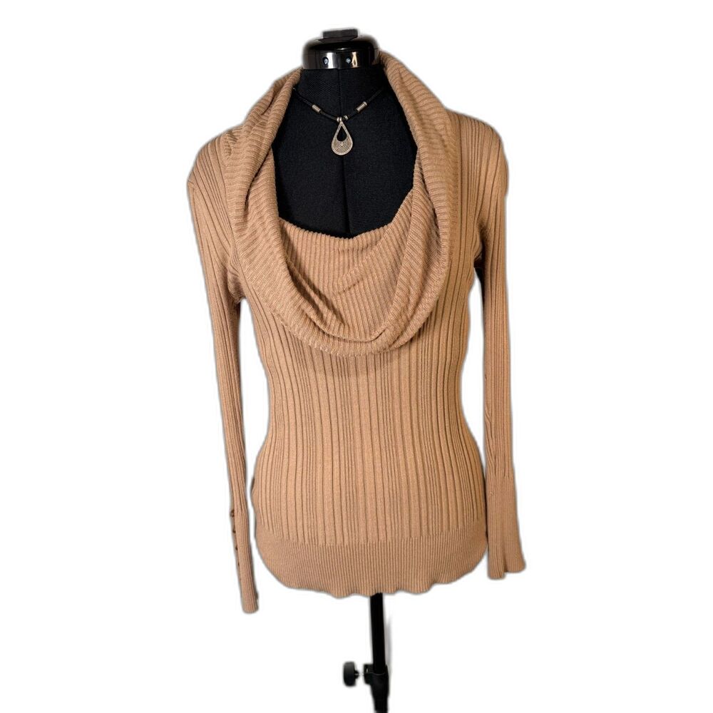 It's Our Time Camel Cowl Neck Ribbed Sweater